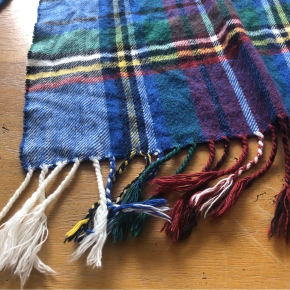 Vintage Colorful Plaid Cashmere Scarf Fringe Italian Soft Rainbow Colors - Picture 4 of 6